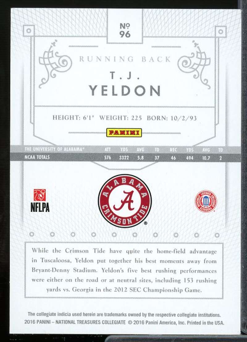 T.J. Yeldon Rookie Card 2016 Panini National Treasures Collegiate Gold #96  Image 2