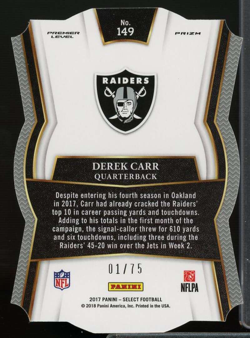 Derek Carr Card 2017 Select Prizm Purple #149  Image 2