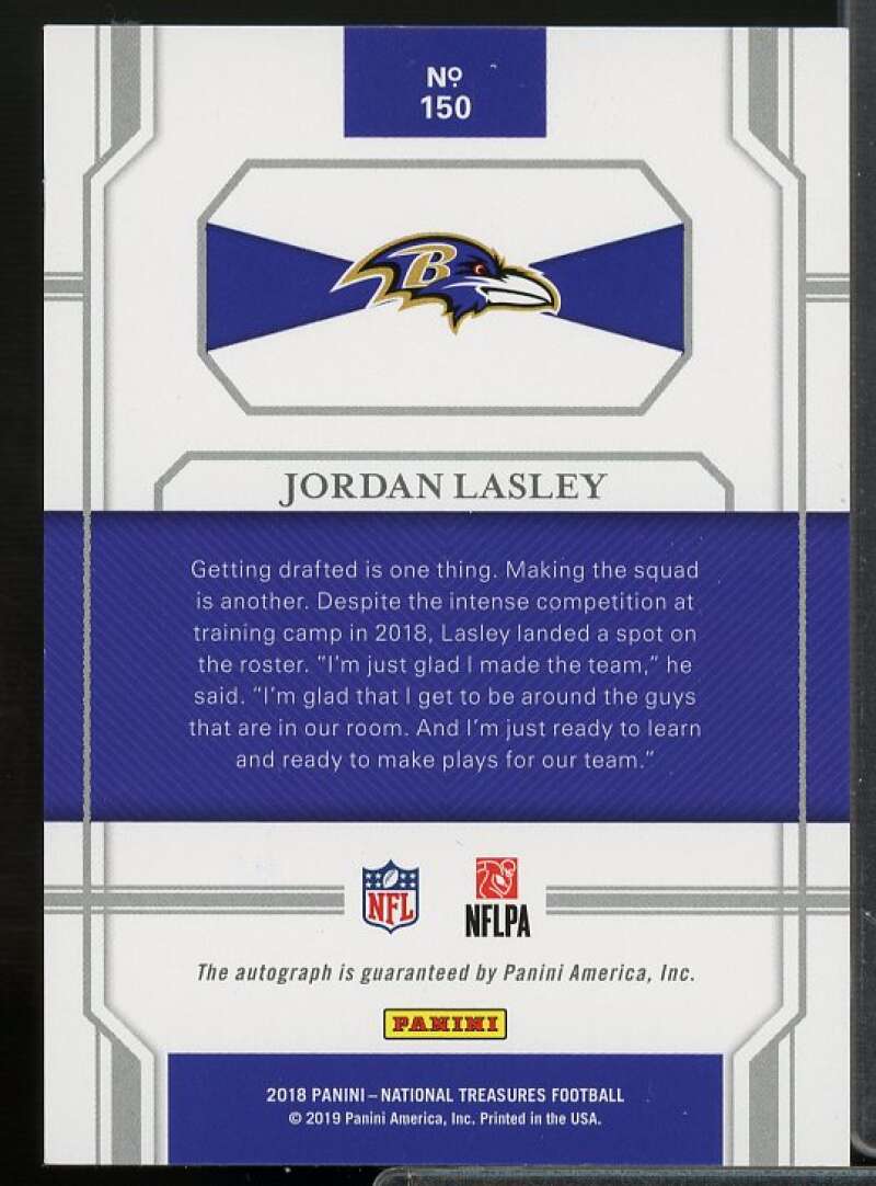 Jordan Lasley AU Rookie Card 2018 Panini National Treasures Gold #150  Image 2