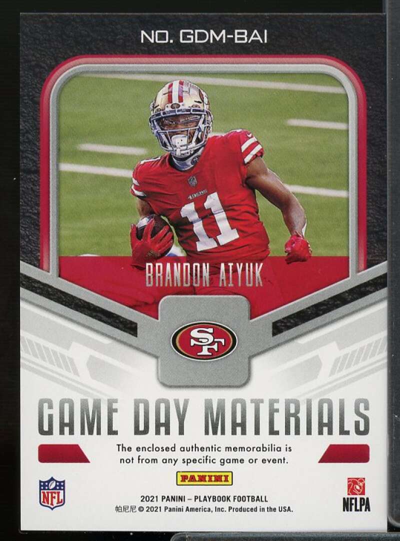 Brandon Aiyuk Card 2021 Panini Playbook Gameday Materials #15  Image 2