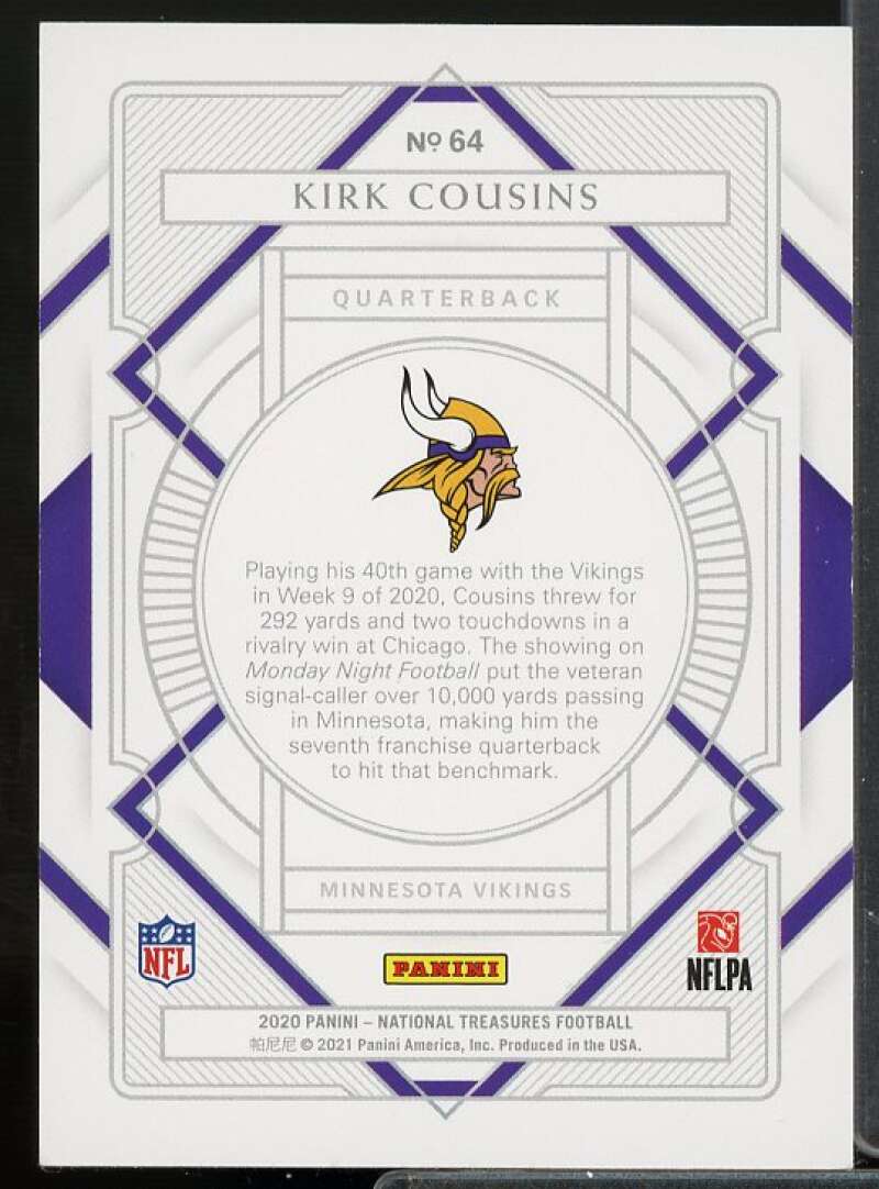 Kirk Cousins Card 2020 Panini National Treasures #64  Image 2