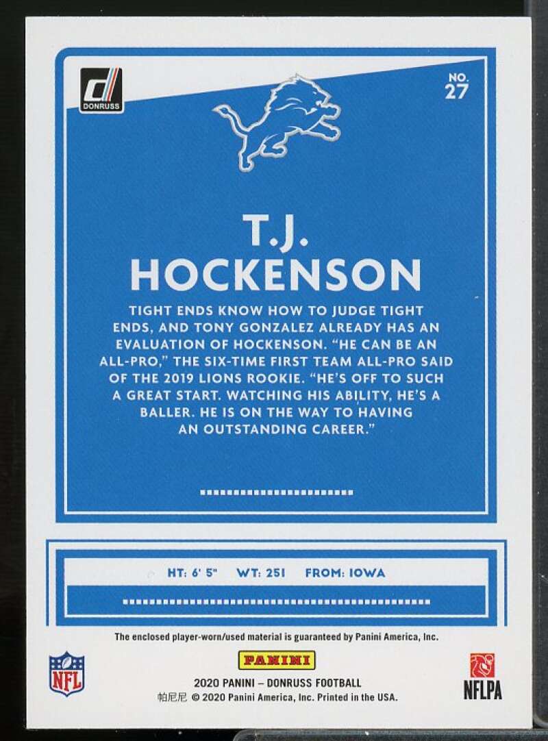 T.J. Hockenson Card 2020 Donruss Threads Blue #27  Image 2