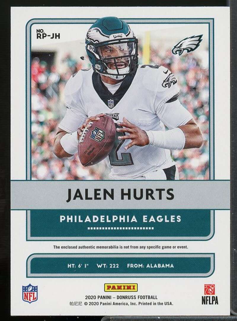 Jalen Hurts Card 2020 Donruss Optic Rookie Phenoms Jerseys #rp-jh  Image 2