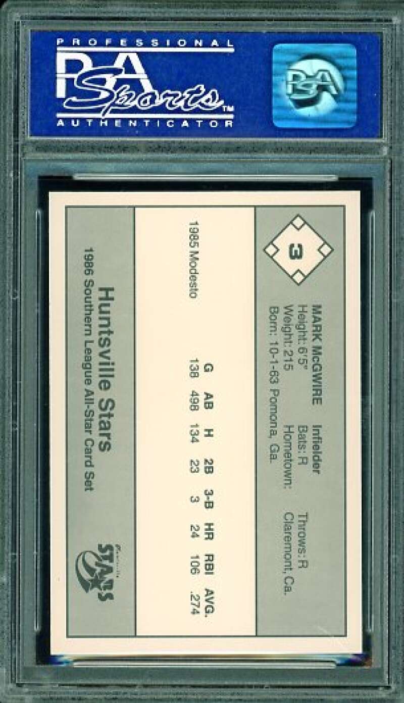 Mark McGwire Minor League Rookie Card 1986 Donn Jennings #3 PSA 10 Image 2