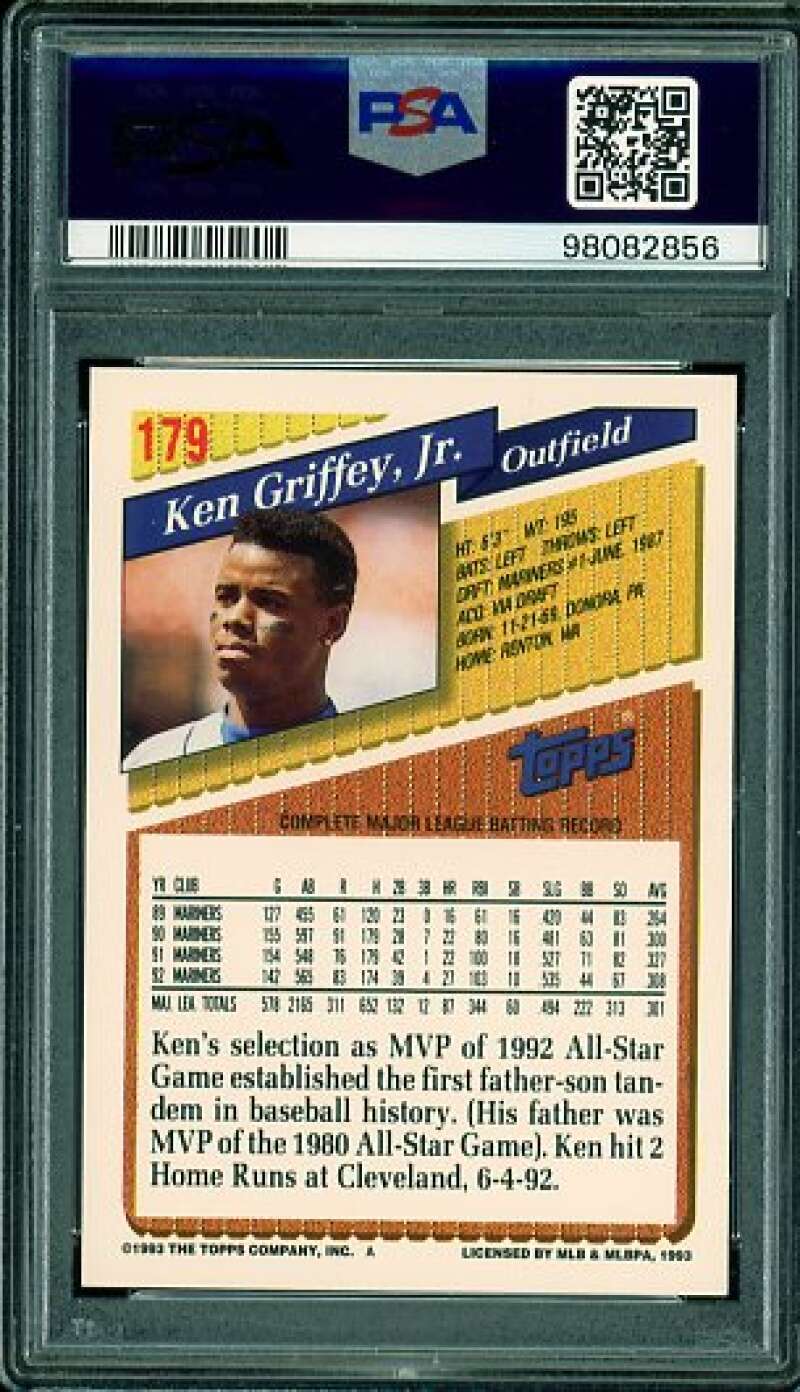 Ken Griffey Jr. Card 1993 Topps #179 PSA 9 Image 2