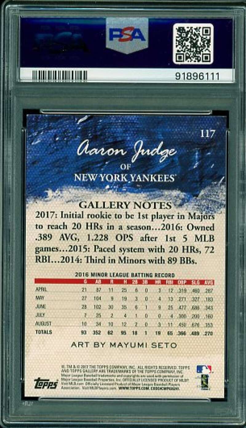 Aaron Judge Rookie Card 2017 Topps Gallery #117 PSA 9 Image 2