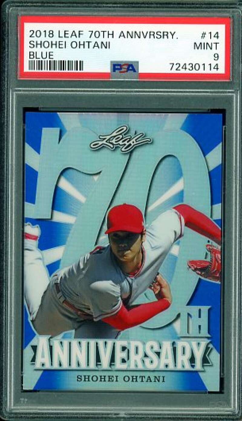 Shohei Ohtani Rookie Card 2018 Leaf 70th Anniversary Blue (#d to 50) #14 PSA 9 Image 1