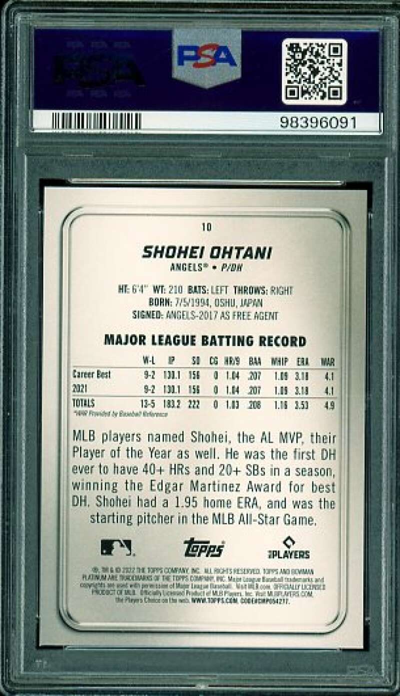 Shohei Ohtani Card 2022 Bowman Platinum #10 PSA 10 Image 2