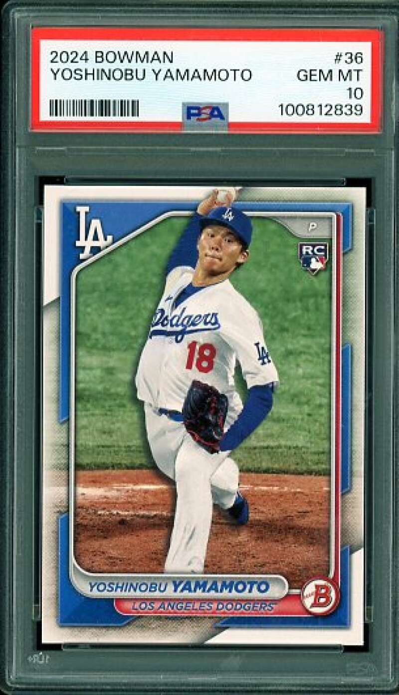 Yoshinobu Yamamoto Rookie Card 2024 Bowman #36 PSA 10 Image 1