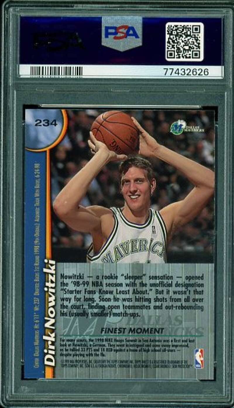 Dirk Nowitzki Rookie Card 1998-99 Finest #234 PSA 10 Image 2