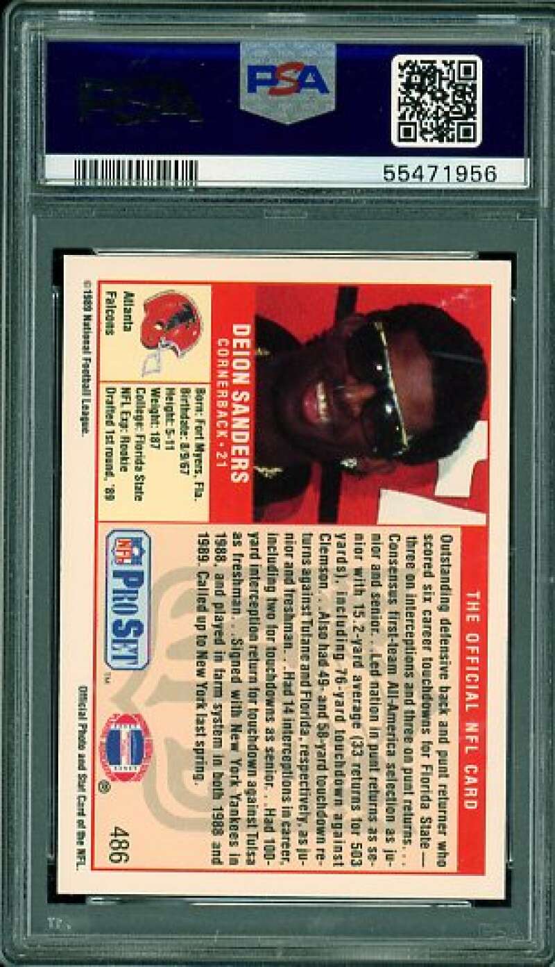 Deion Sanders Rookie Card 1989 Pro Set #486 PSA 8 Image 2