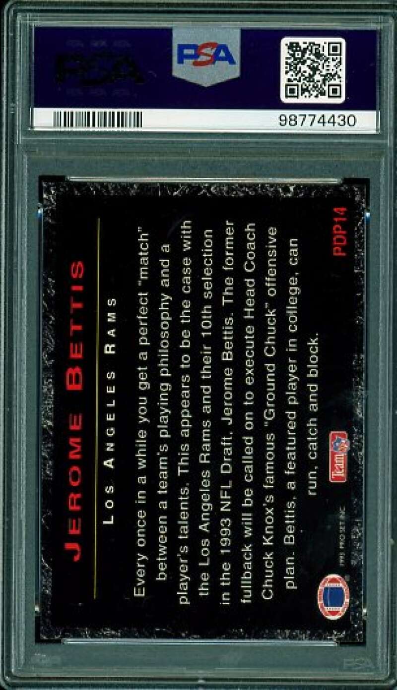 Jerome Bettis Rookie Card 1993 Pro Set Power Draft Picks #Pdp14 PSA 9 Image 2