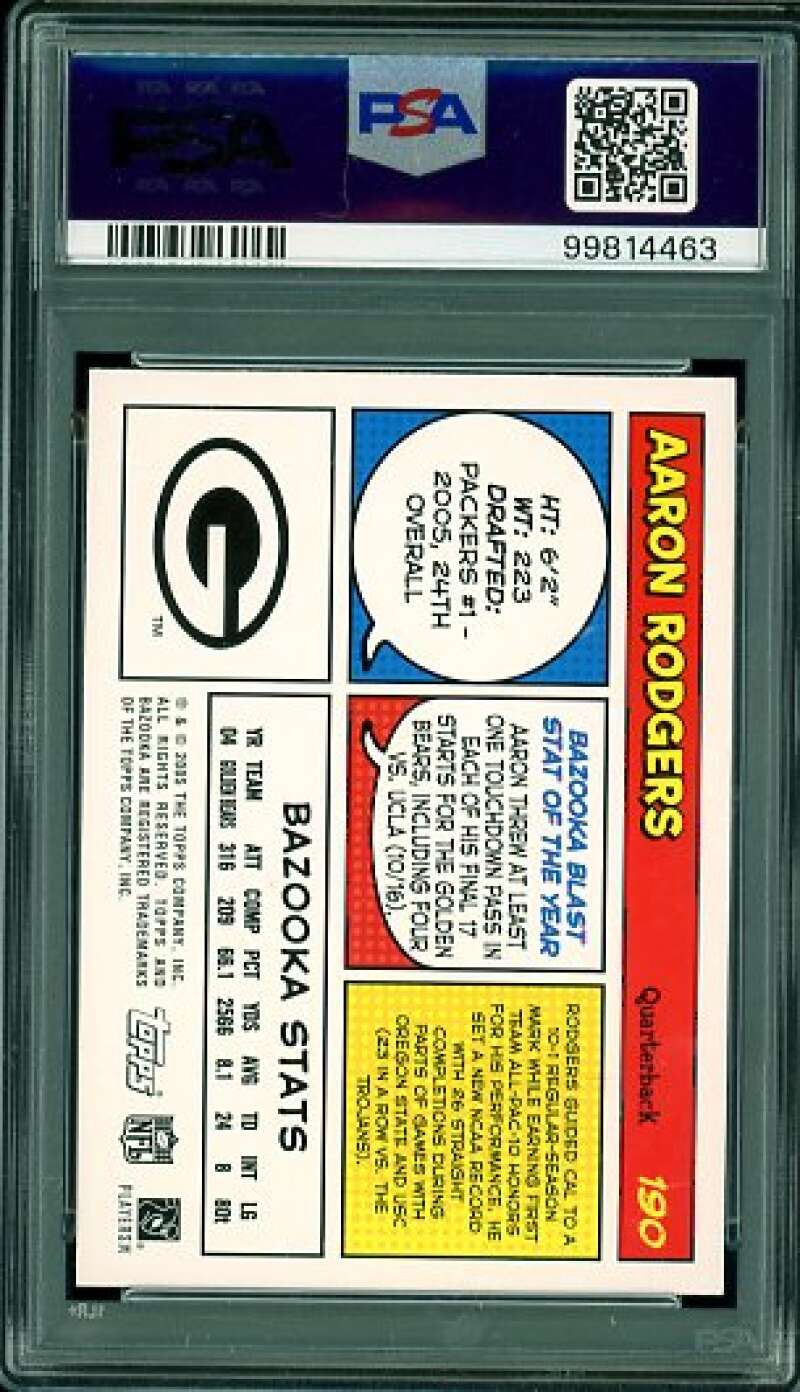 Aaron Rodgers Rookie Card 2005 Bazooka #190 PSA 9 Image 2