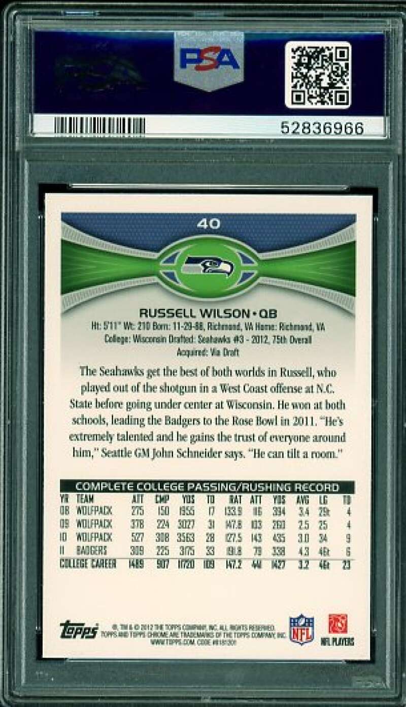 Russell Wilson Rookie Card 2012 Topps Chrome #40 PSA 9 Image 2