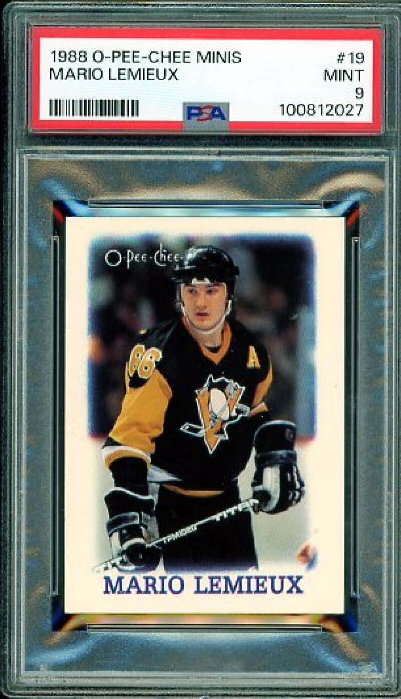 Mario Lemieux Card 1988-89 O-Pee-Chee Minis #19 PSA 9 Image 1