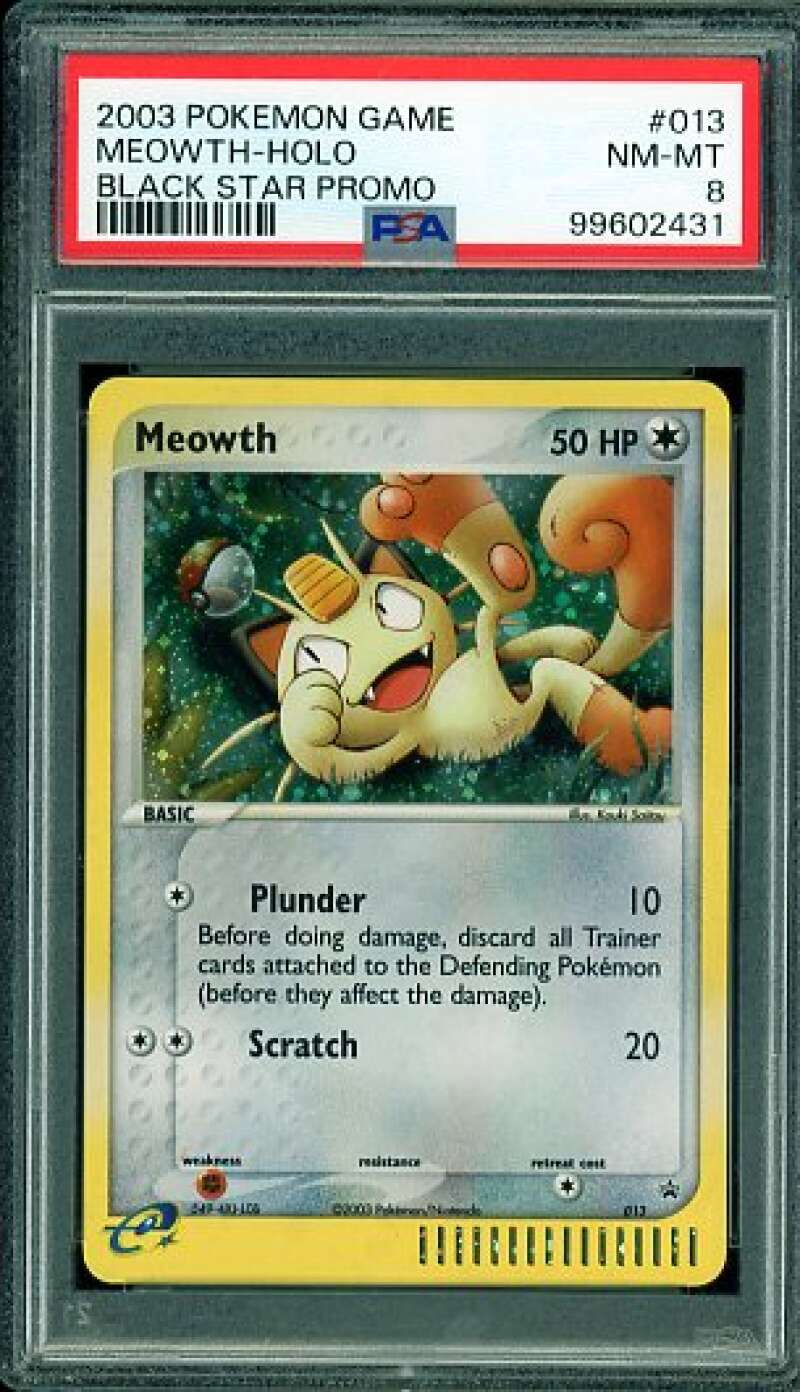 Meowth Holo Card 2003 Pokemon Black Star Promo #013 PSA 8 Image 1