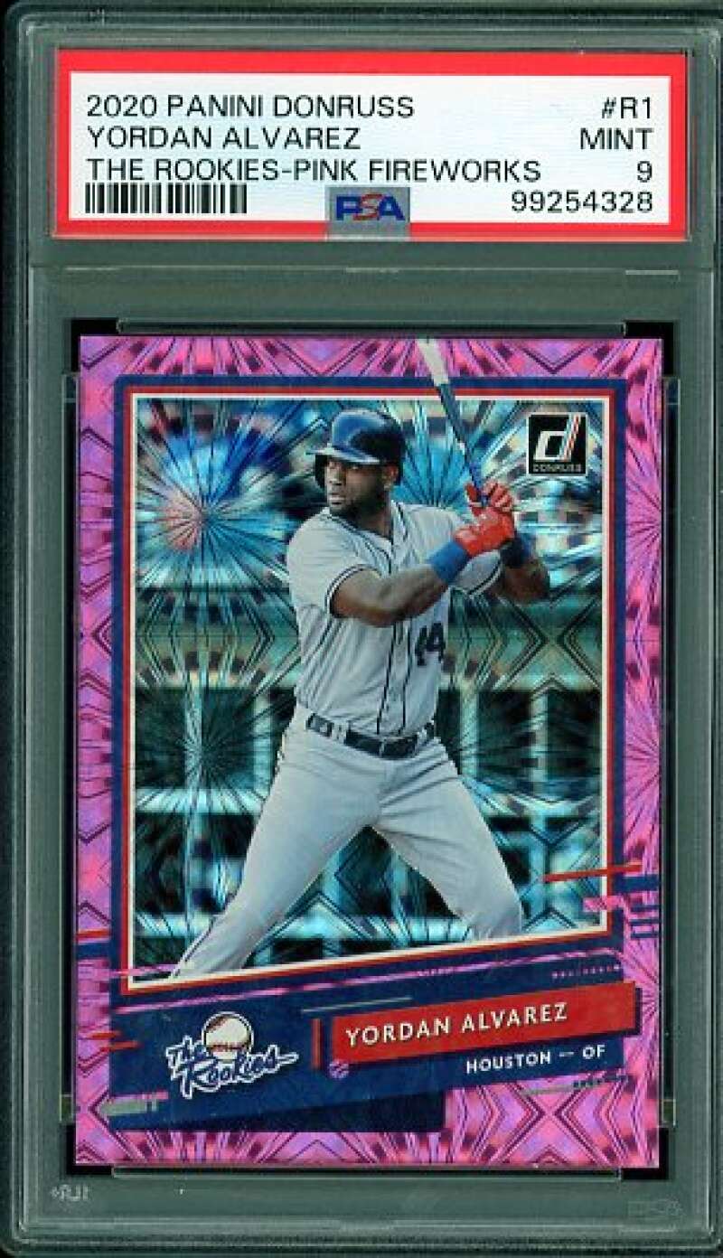 Yordan Alvarez Rookie 2020 Panini Donruss The Rookies Pink Fireworks #R1 PSA 9 Image 1