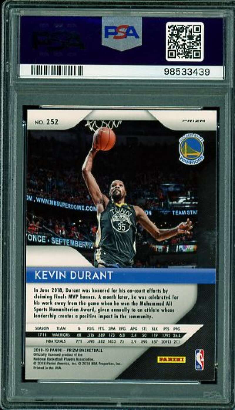 Kevin Durant Card 2018-19 Panini Prizm Silver Prizm #252 PSA 8 Image 2