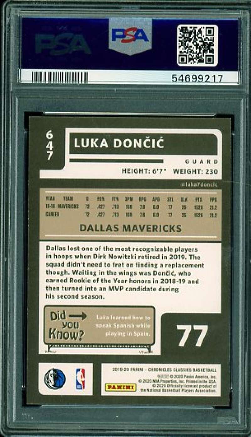 Luka Doncic Card 2019-20 Panini Chronicles #647 PSA 9 Image 2