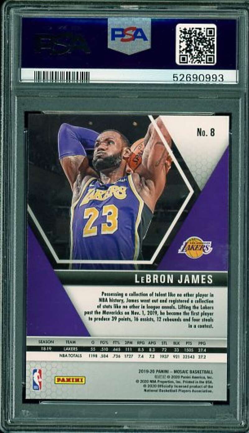 LeBron James Card 2019-20 Panini Mosaic #8 PSA 9 Image 2