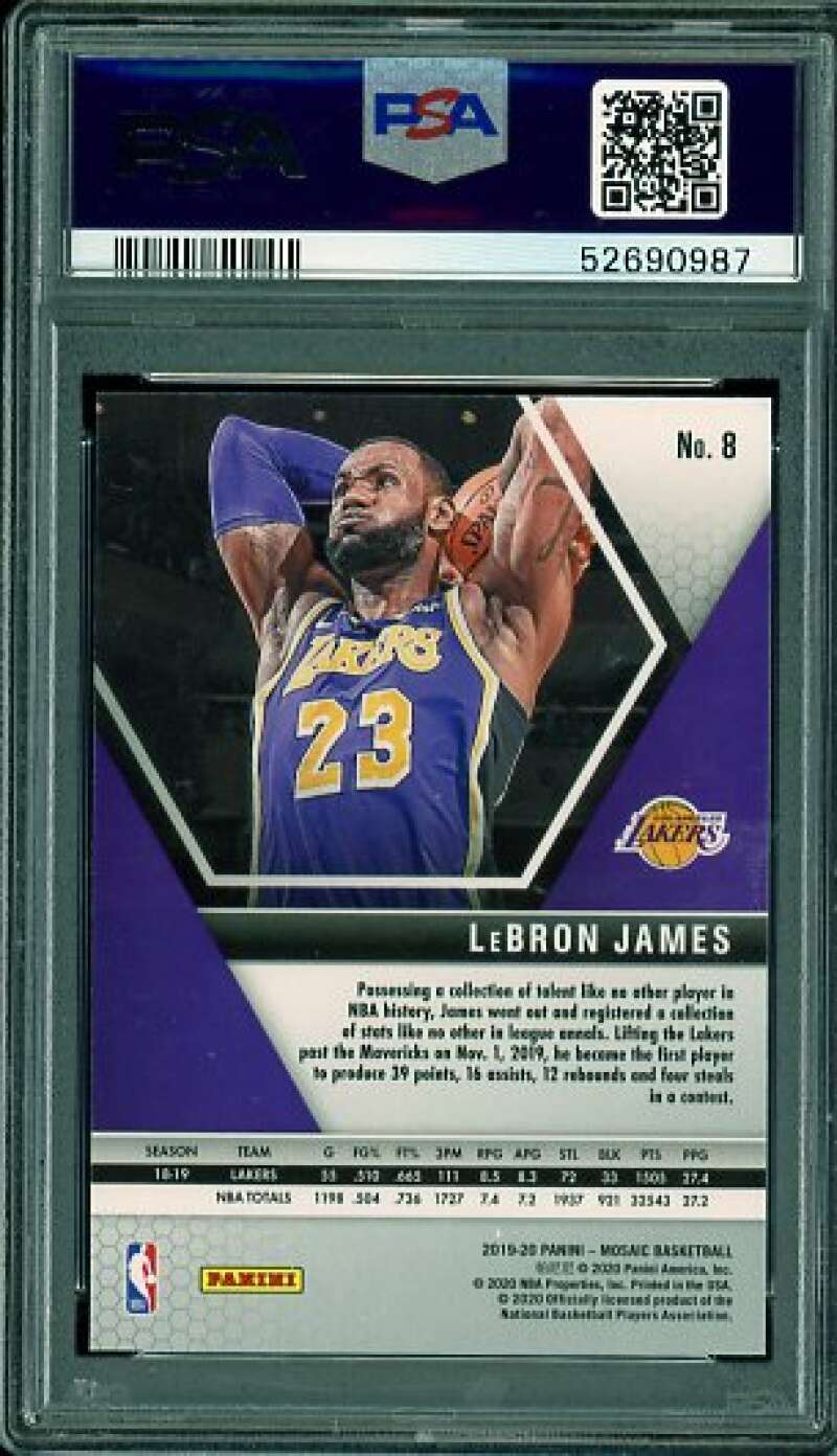 LeBron James Card 2019-20 Panini Mosaic #8 PSA 10 Image 2