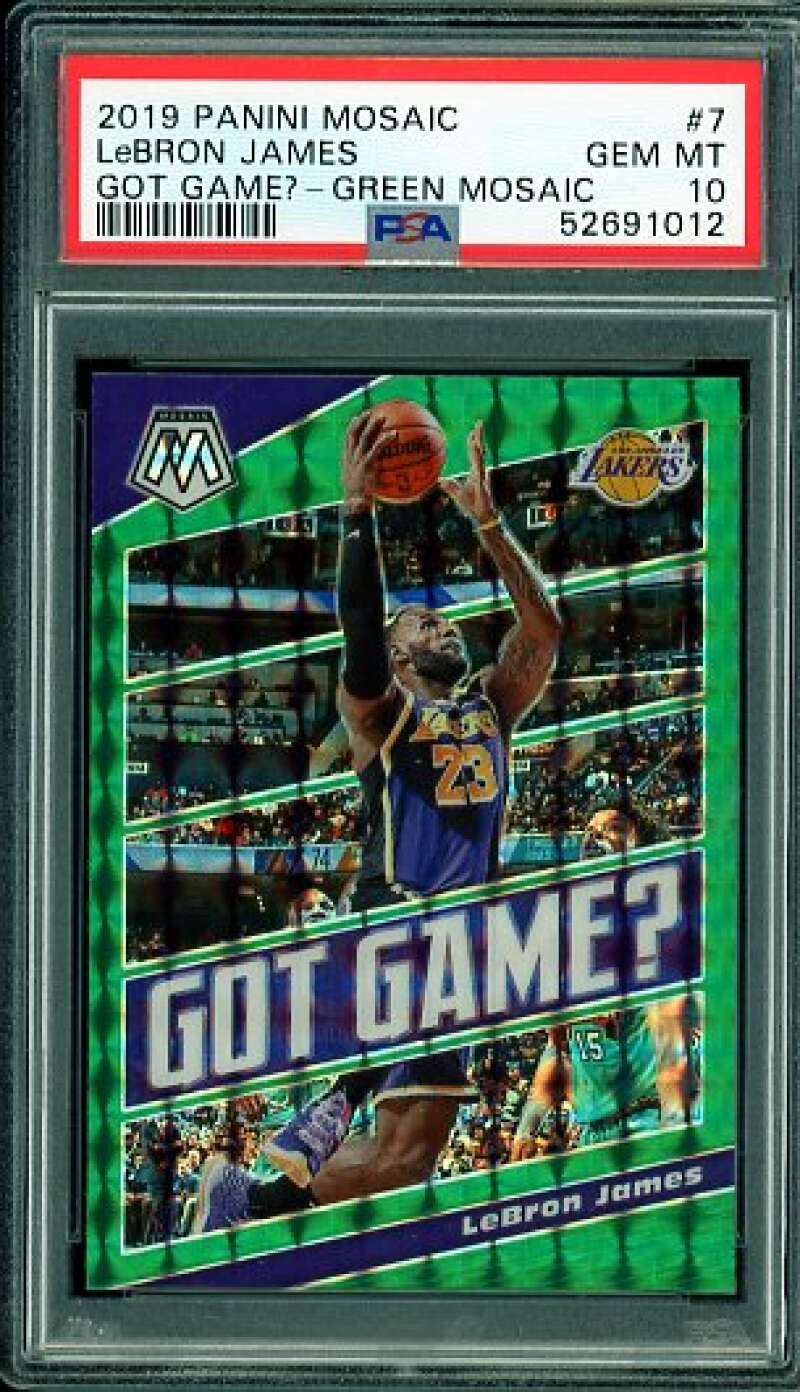 LeBron James Card 2019-20 Panini Mosaic Got Game Green Mosaic #7 PSA 10 Image 1