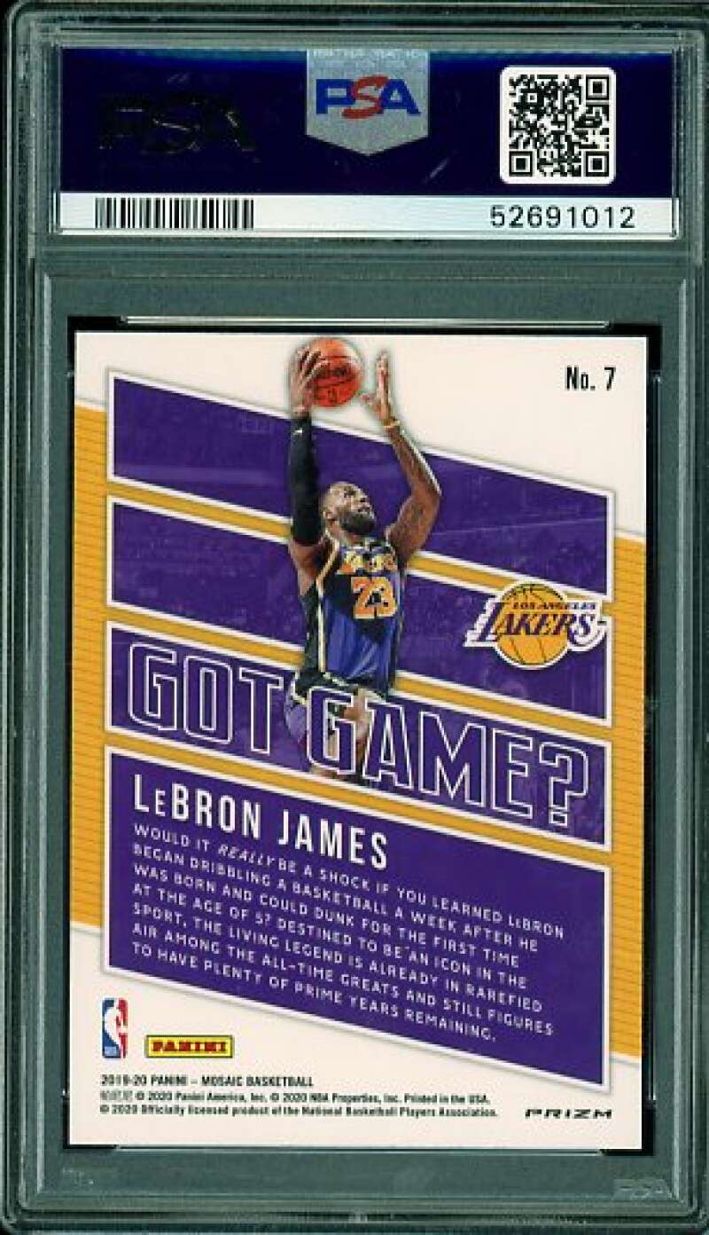 LeBron James Card 2019-20 Panini Mosaic Got Game Green Mosaic #7 PSA 10 Image 2