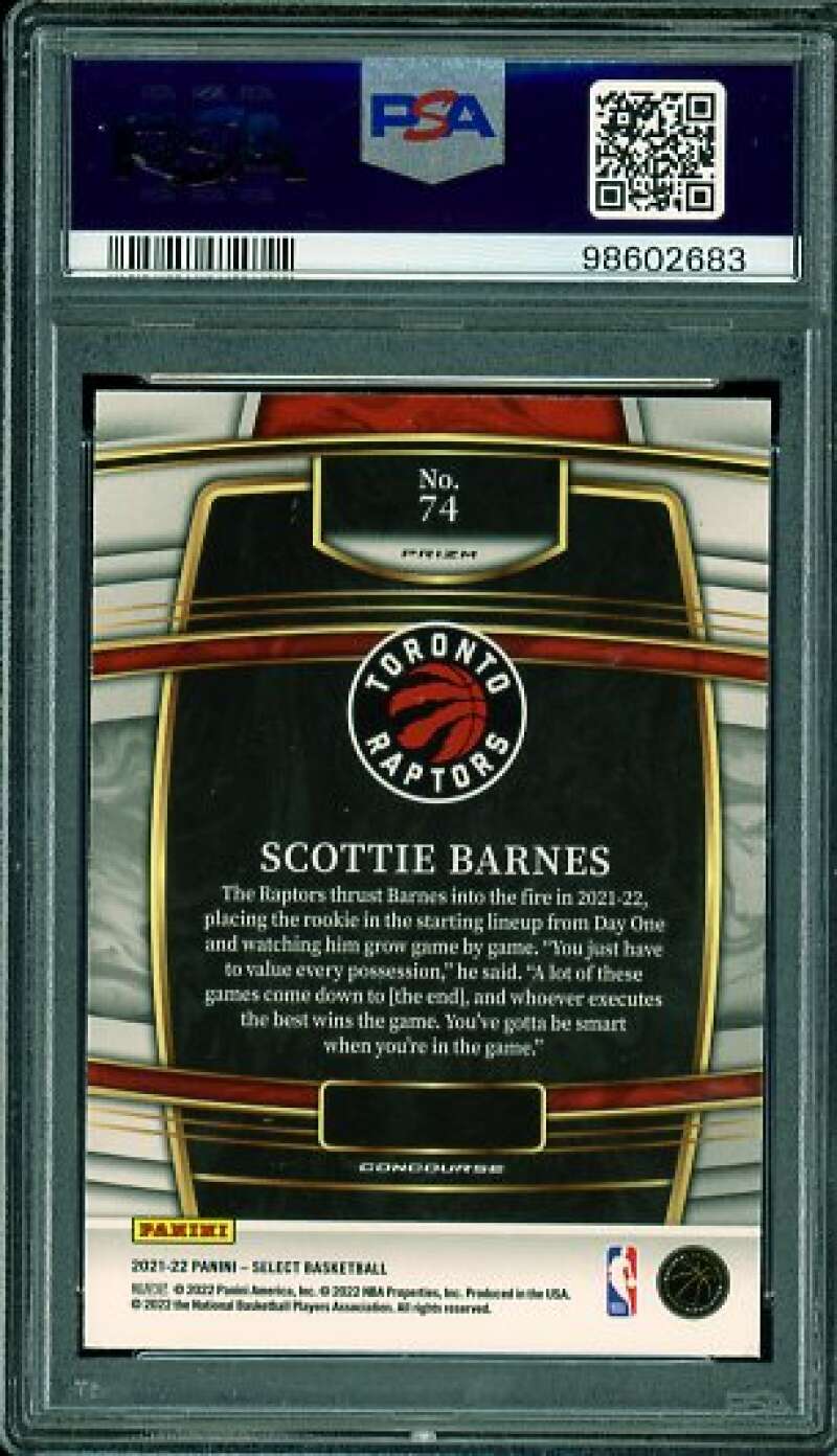 Scottie Barnes Rookie Card 2021-22 Select Blue Prizm #74 PSA 9 Image 2