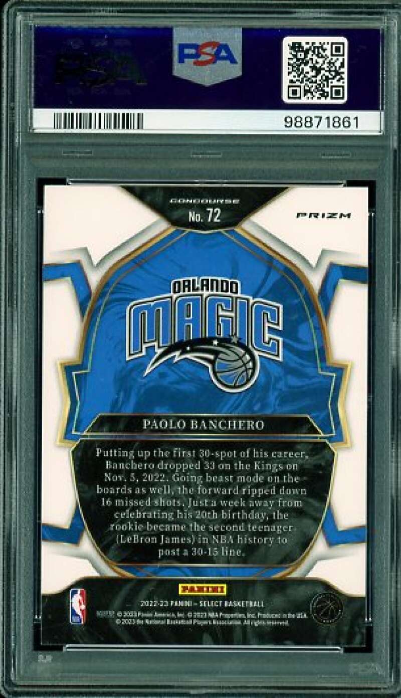 Paolo Banchero Rookie Card 2022-23 Select Red Cracked Ice #72 PSA 9 Image 2