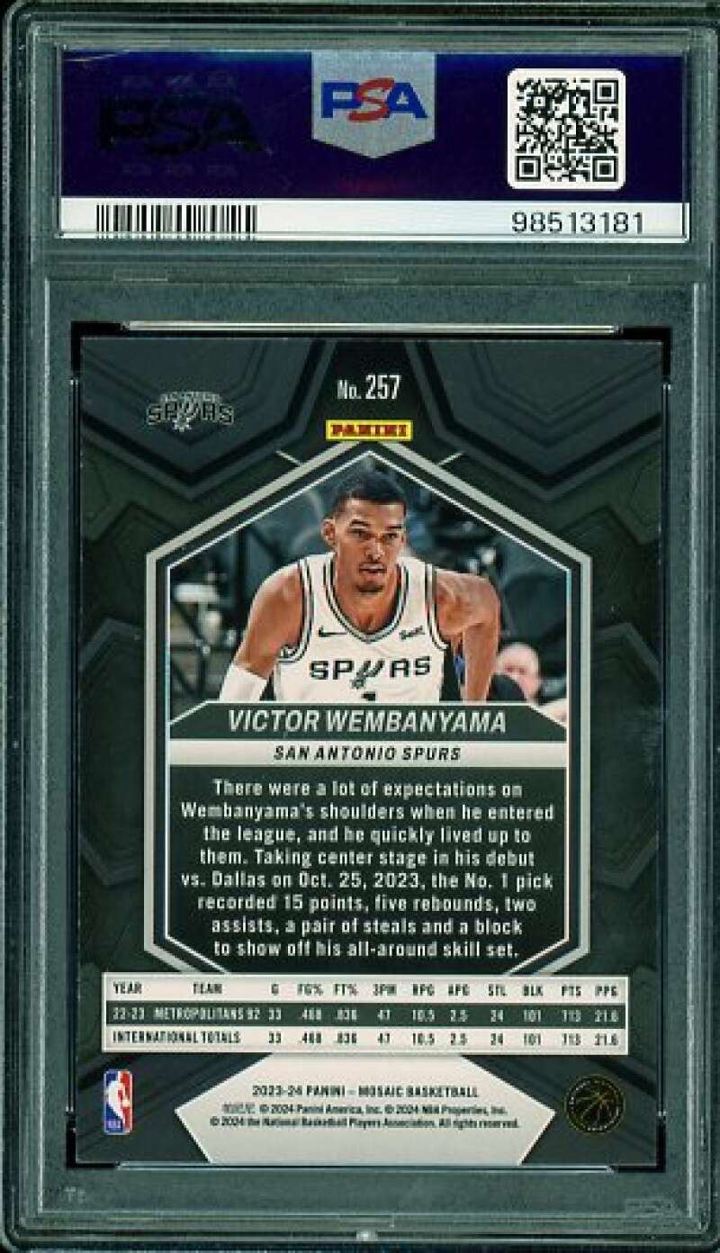 Victor Wembanyama Rookie Card 2023-24 Mosaic #257 PSA 9 Image 2