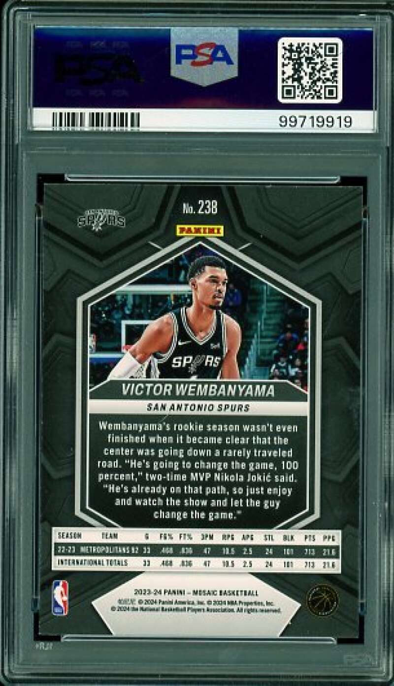 Victor Wembanyama Rookie Card 2023-24 Mosaic #238 PSA 9 Image 2