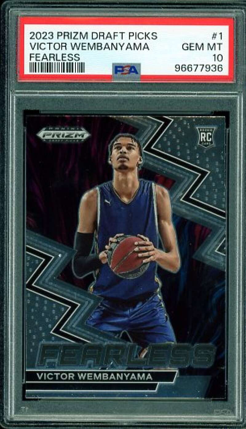 Victor Wembanyama Rookie Card 2023-24 Prizm Draft Picks Fearless #1 PSA 10 Image 1