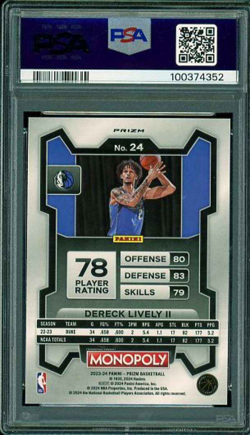 Dereck Lively II Rookie Card 2023-24 Prizm Monopoly Purple #24 PSA 10 Image 2