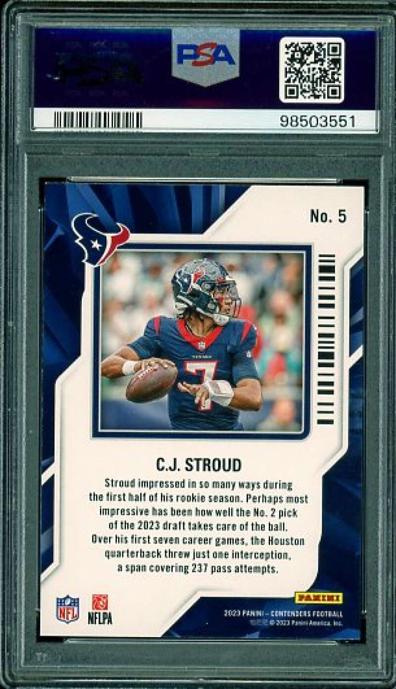 C.J. Stroud Rookie Card 2023 Contenders Rookie Of The Year #5 PSA 9 Image 2