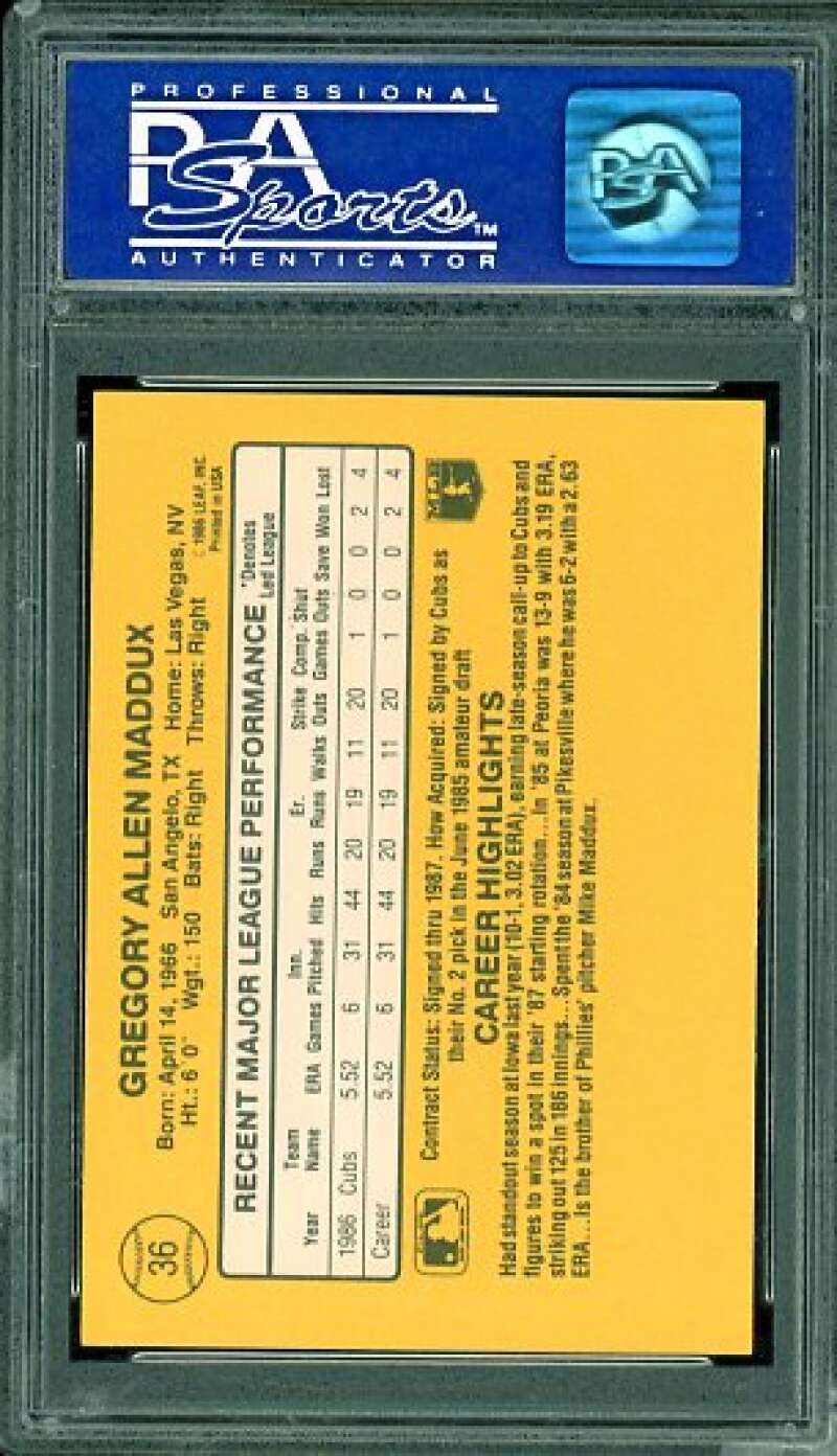 Greg Maddux Rookie Card 1987 Donruss #36 PSA 9 Image 2