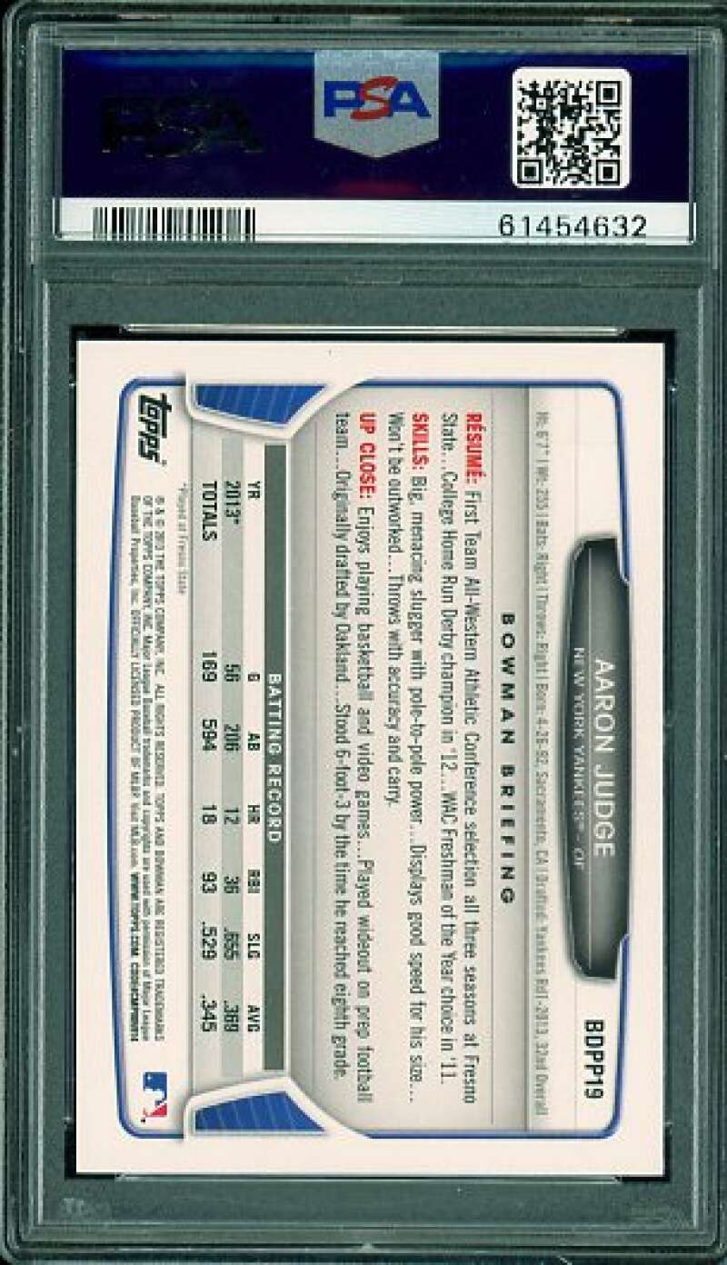 Aaron Judge Rookie Card 2013 Bowman Draft Picks Prospects #BDPP19 PSA 9 Image 2