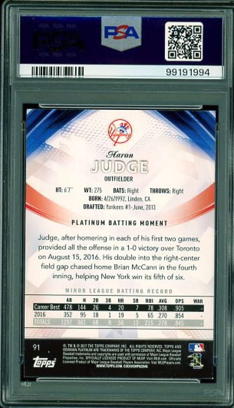 Aaron Judge Rookie Card 2017 Bowman Platinum #91 PSA 9 Image 2