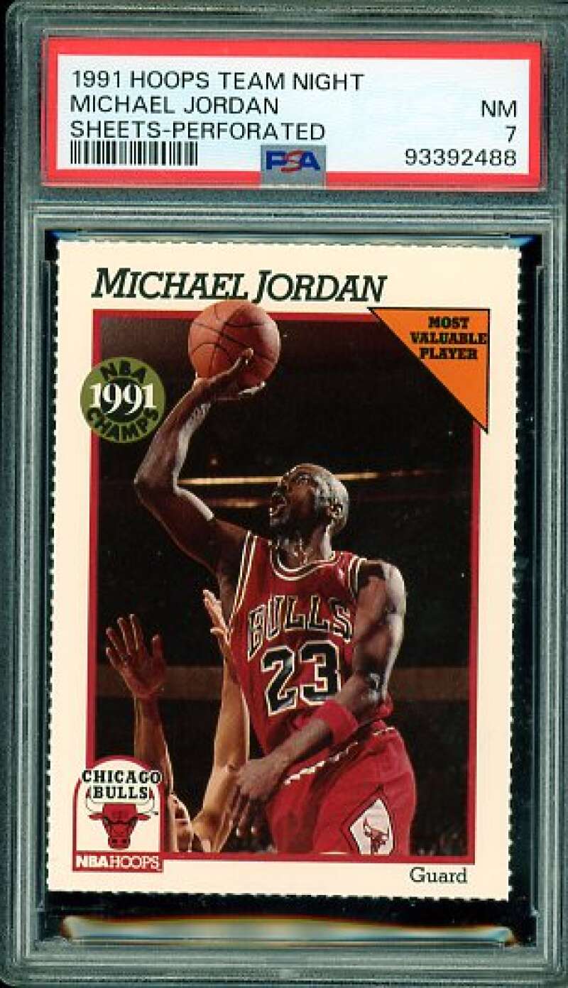 Michael Jordan Card 1991-92 Hoops Team Night Sheets-Perforated #nno PSA 7 Image 1