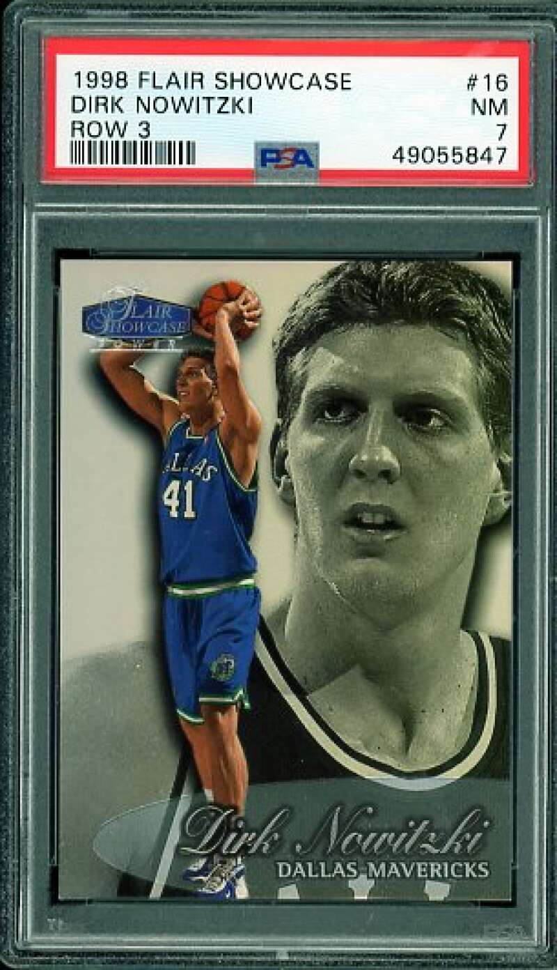 Dirk Nowitzki Rookie Card 1998-99 Flair Showcase Row 3 #16 PSA 7 Image 1