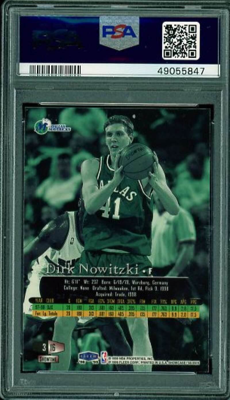 Dirk Nowitzki Rookie Card 1998-99 Flair Showcase Row 3 #16 PSA 7 Image 2