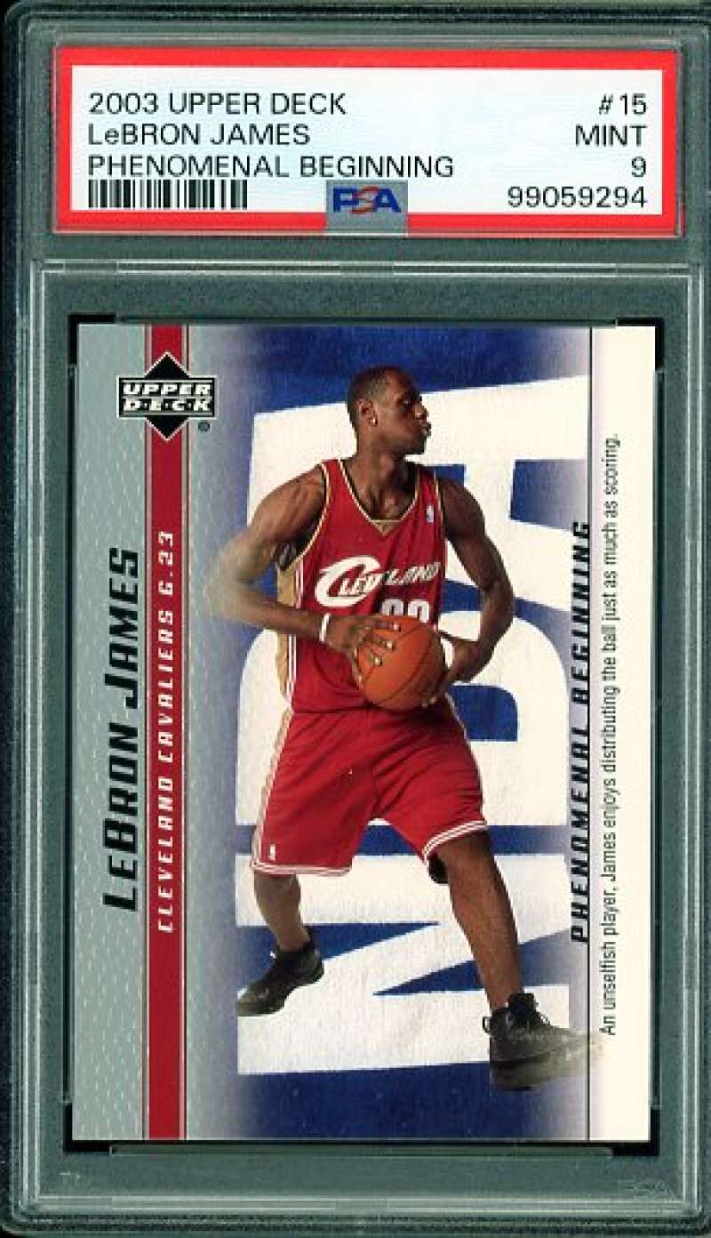 LeBron James Rookie Card 2003-04 Upper Deck Phenomenal Beginning #15 PSA 9 Image 1