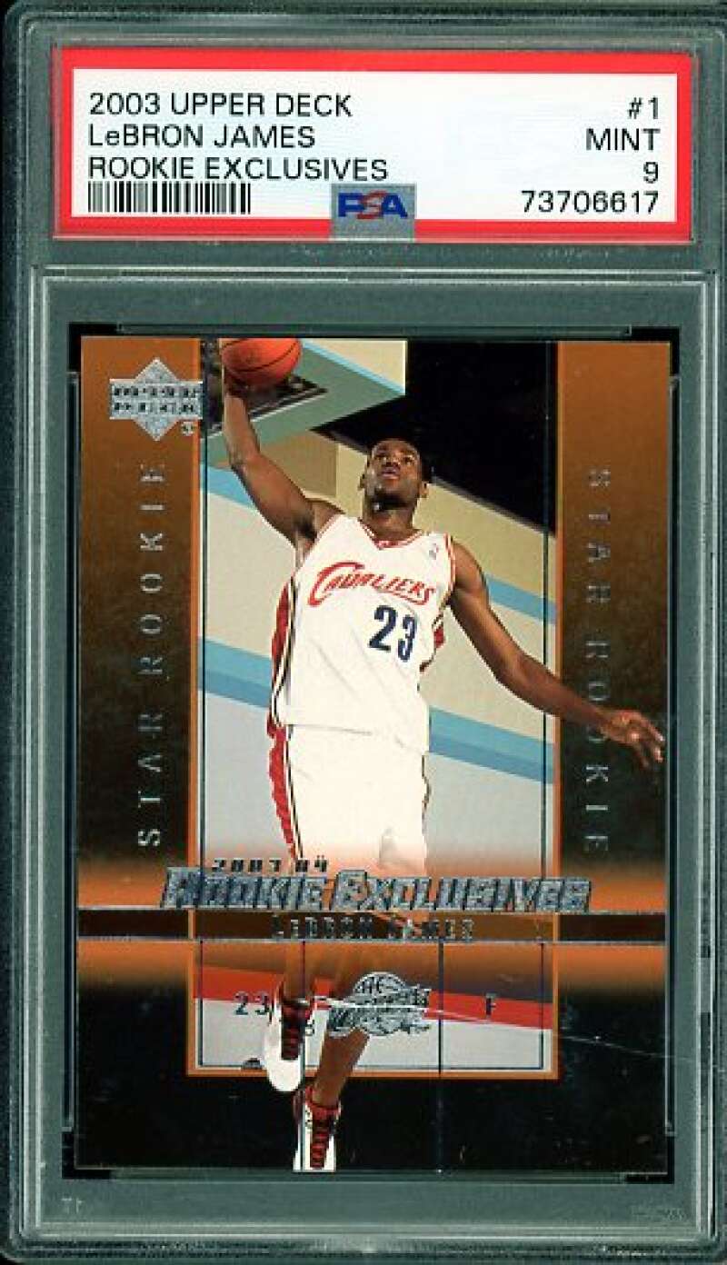 LeBron James Rookie Card 2003-04 Upper Deck Rookie Exclusives #1 PSA 9 Image 1
