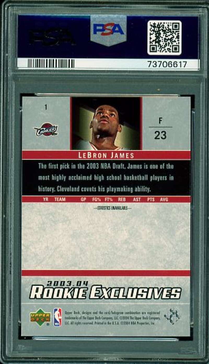 LeBron James Rookie Card 2003-04 Upper Deck Rookie Exclusives #1 PSA 9 Image 2