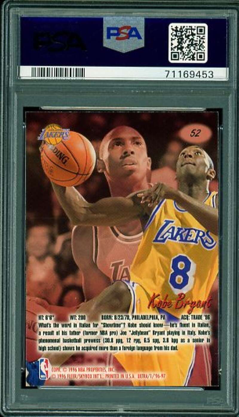Kobe Bryant Rookie Card 1996-97 Ultra #52 PSA 9 Image 2