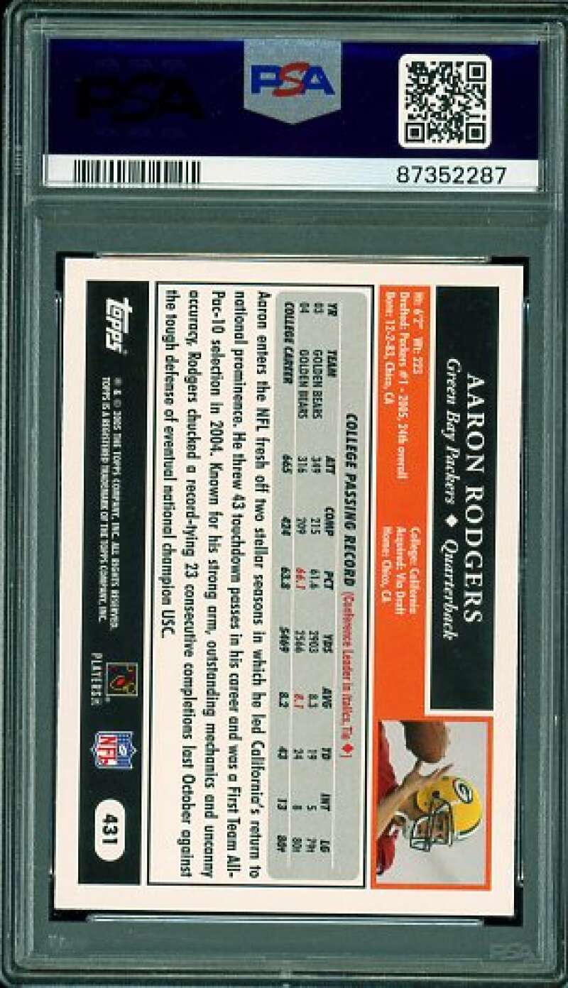 Aaron Rodgers Rookie Card 2005 Topps #431 PSA 9 Image 2
