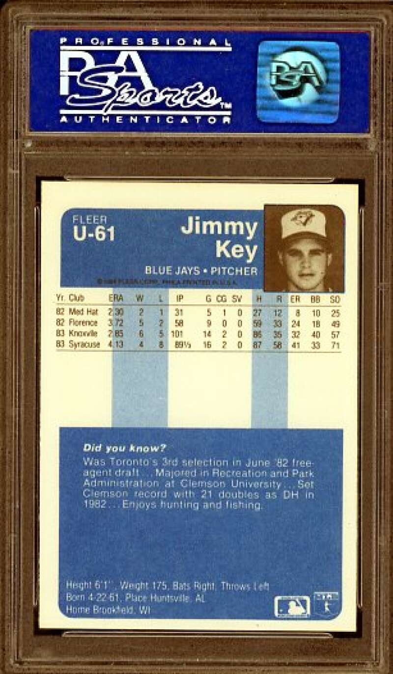 Jimmy Key Rookie Card 1984 Fleer Update #U-61 PSA 8 Image 2