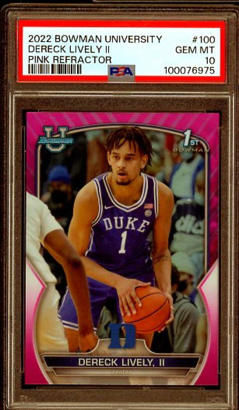 Dereck Lively Rookie 2022 Bowman University Pink Refractor (pop 3) #100 PSA 10 Image 1