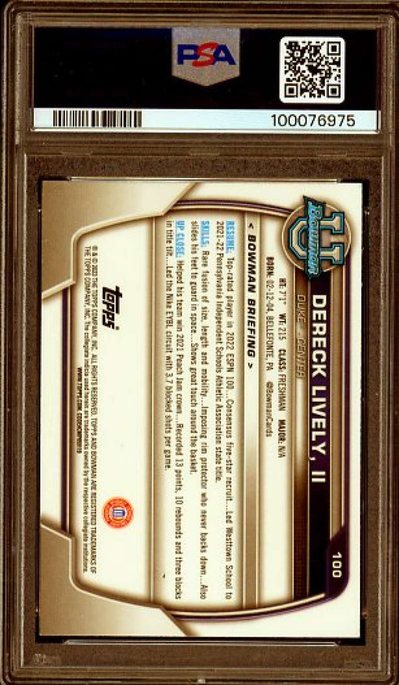 Dereck Lively Rookie 2022 Bowman University Pink Refractor (pop 3) #100 PSA 10 Image 2