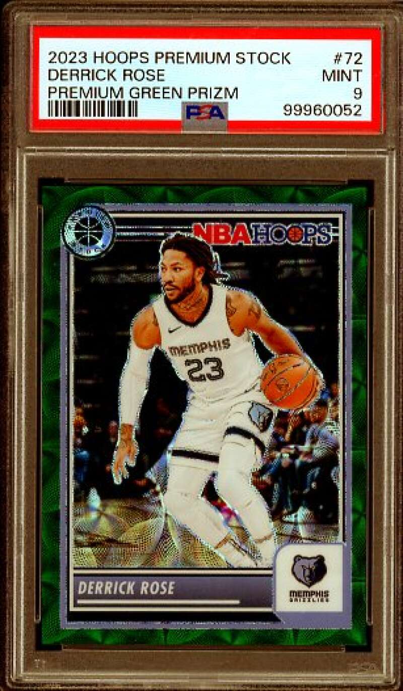 Derrick Rose 2023-24 Hoops Premium Stock Green Prizm (pop 1) (7 of 8) #72 PSA 9 Image 1