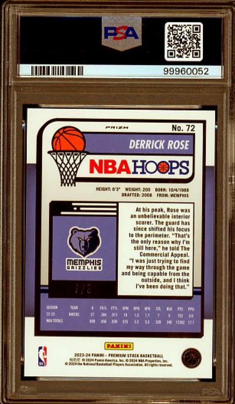 Derrick Rose 2023-24 Hoops Premium Stock Green Prizm (pop 1) (7 of 8) #72 PSA 9 Image 2